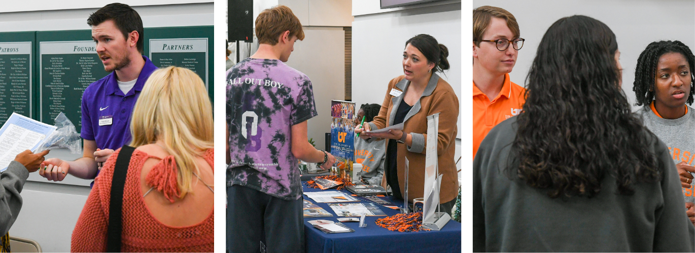 A collage of three photos shows recruiters speaking to high school students from schools in Maury County at the Columbia State Maury County College Fair.