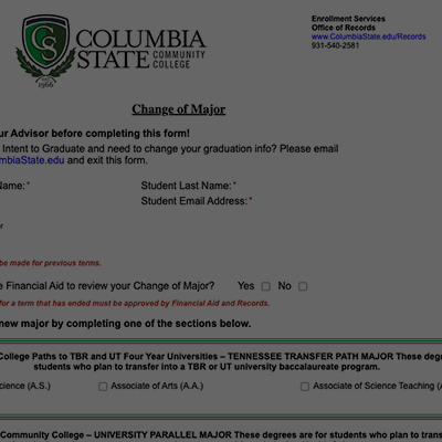 click to open change of major form
